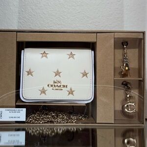 Coach White Gold Stars Mini Wallet on Chain